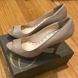 Beige open toe heels